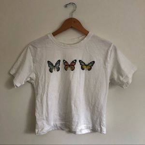 Garage butterfly white cropped tee shirt